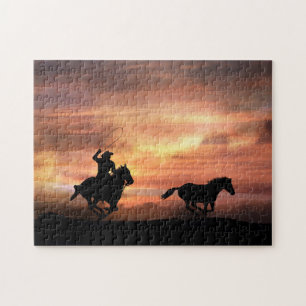 Quebra-cabeça Country Western Cowboy e Cavalo Selvagem