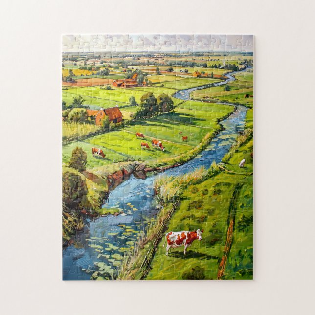 Quebra-cabeça Countryside with Cows and Stream Fantasy Painting (Vertical)