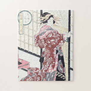 Quebra-cabeça Courtesan de Ukiyo-e do japonês com ornamento do