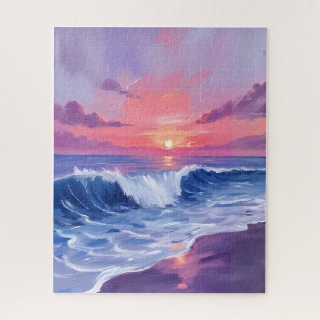 Quebra-cabeça Covil de Algodão Doce | Aquarela Oceano Rosa (Vertical)
