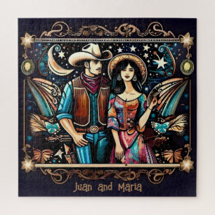 Quebra-cabeça Cowboy e Mulher Preta e Dourada