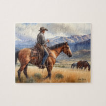 Cowboy em Buckskin Horse