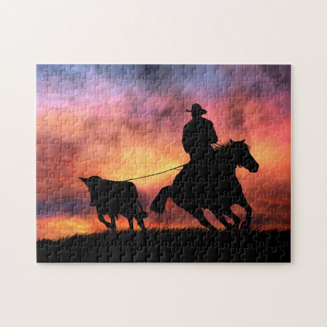 Quebra-cabeça Cowboy Fazendo Um Furo No Cavalo (Horizontal)