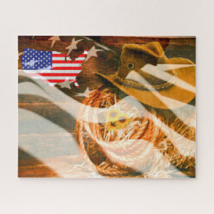 Quebra-cabeça Cowboy Hat American Flag Sunrays