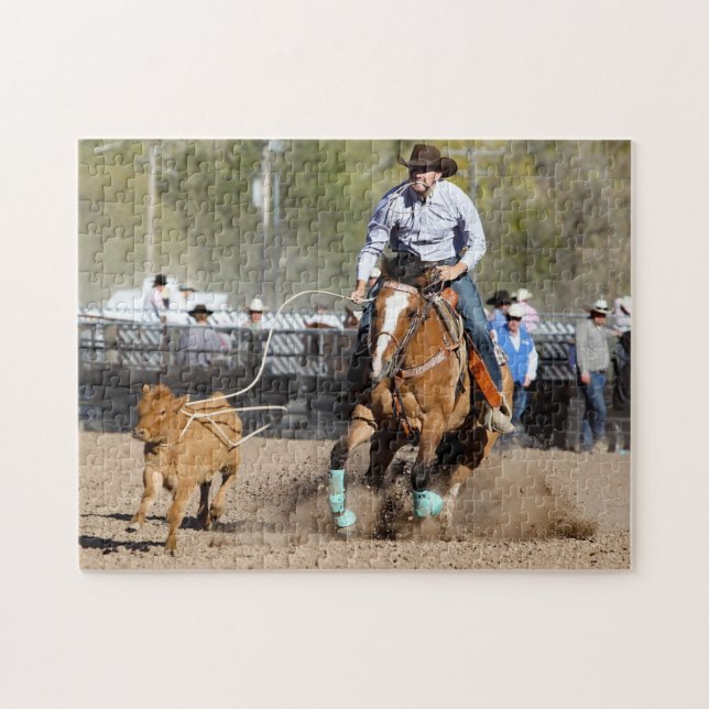Quebra-cabeça Cowboy Rodeo Amarrar Bezerro Esportes Ocidentais (Horizontal)