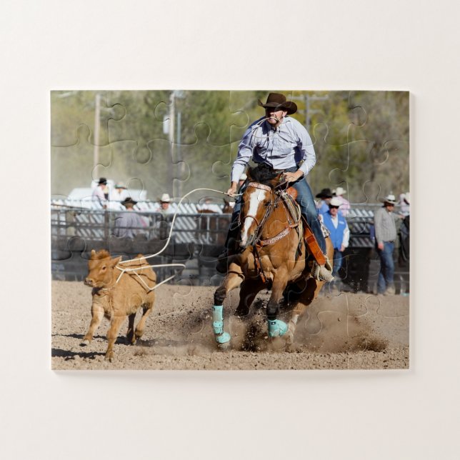 Quebra-cabeça Cowboy Rodeo Amarrar Bezerro Esportes Ocidentais (Horizontal)