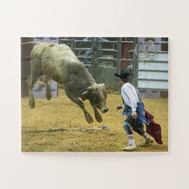 Quebra-cabeça Cowboy Rodeo Clowe Bull Distraindo Esportes Ociden (Horizontal)