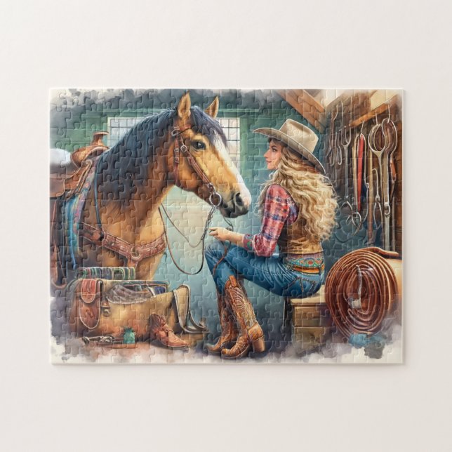 Quebra-cabeça Cowgirl and Horse Country Life Relaxing Gift (Horizontal)