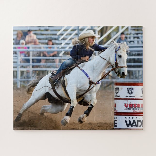 Quebra-cabeça Cowgirl Rodeo Horse Barrel Esportes Ocidentais (Horizontal)