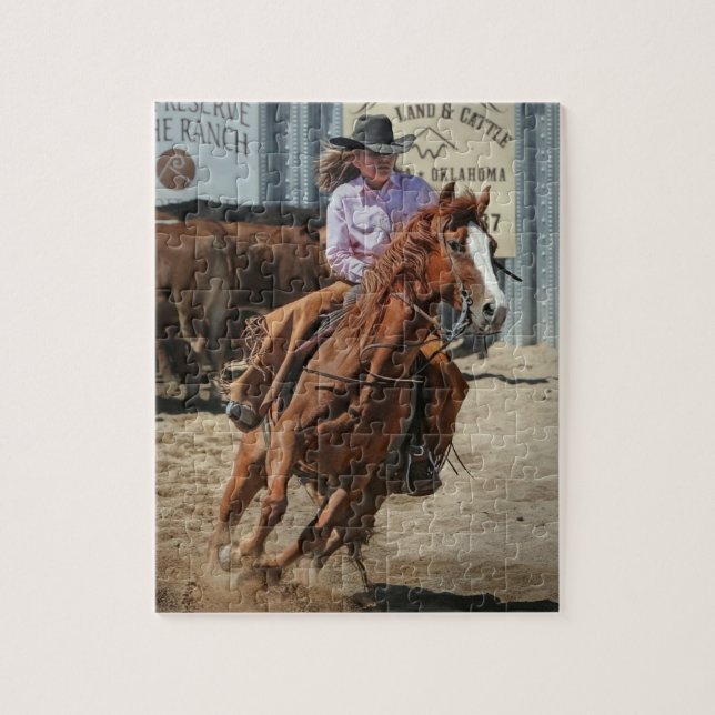 Quebra-cabeça Cowgirl Rodeo Horse Ride Esportes Ocidentais (Vertical)