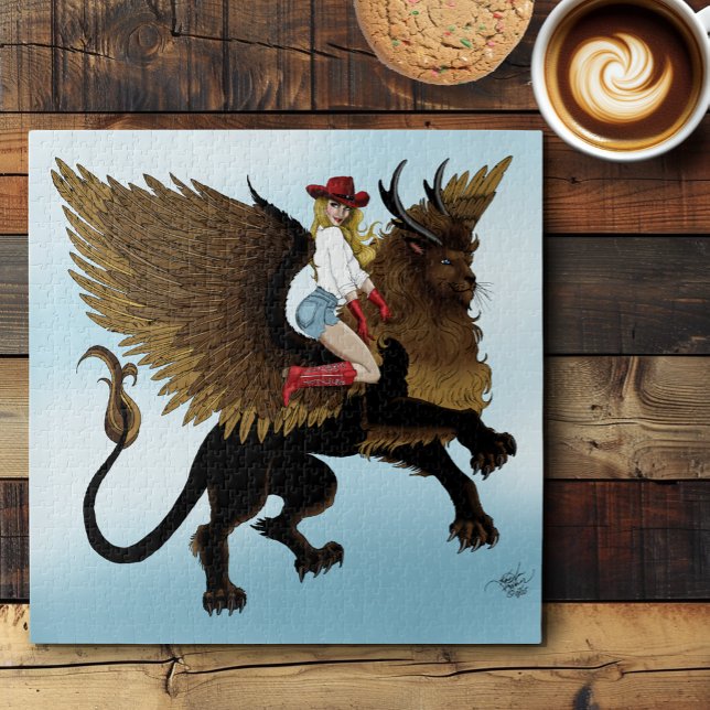 Quebra-cabeça Cowgirl Winged Lion Fantasy Red (Criador carregado)