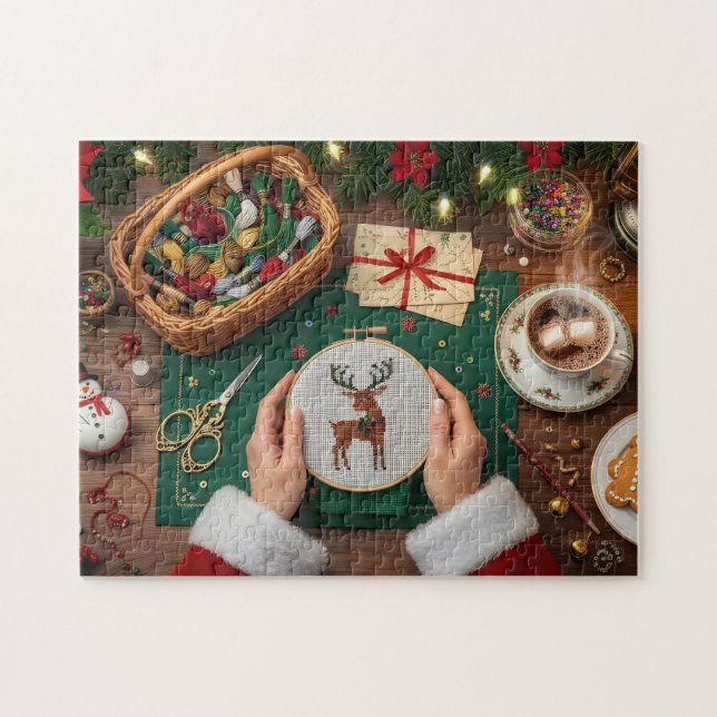 Quebra-cabeça Cozy Christmas Craft Holiday Reindeer Stitching  (Horizontal)