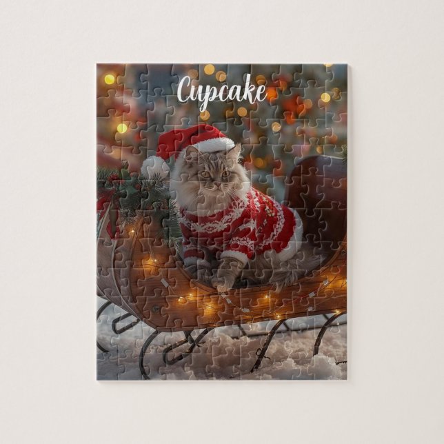 Quebra-cabeça Cozy Persian Cat Christmas personalizado (Vertical)