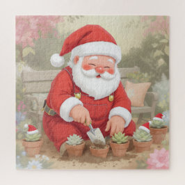 Quebra-cabeça Cozy Santa Claus Gardener Planting Succulents