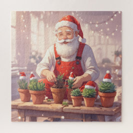 Quebra-cabeça Cozy Santa Claus Gardener Planting Succulents
