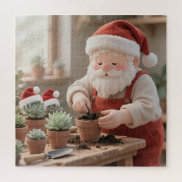 Quebra-cabeça Cozy Santa Claus Gardener Planting Succulents