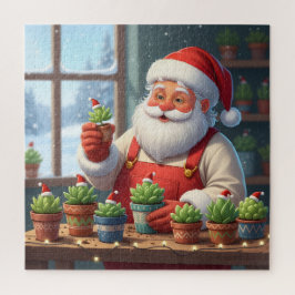 Quebra-cabeça Cozy Santa Claus Gardener Planting Succulents