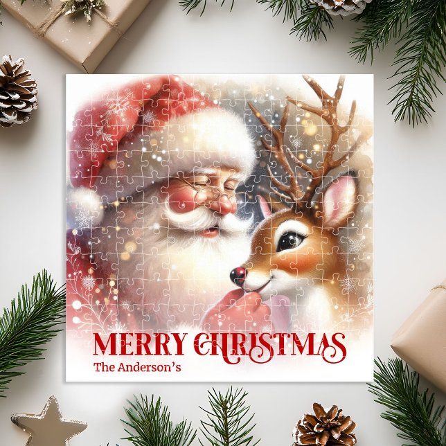 Quebra-cabeça Cozy Santa Rudolph Personalized Christmas Kids   (Cozy Santa Rudolph Personalized Christmas Kids Holiday Jigsaw Puzzle

)