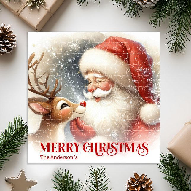 Quebra-cabeça Cozy Santa Rudolph Personalized Christmas Kids Gif (Cozy Santa Rudolph Personalized Christmas Kids Gift Jigsaw Puzzle

)