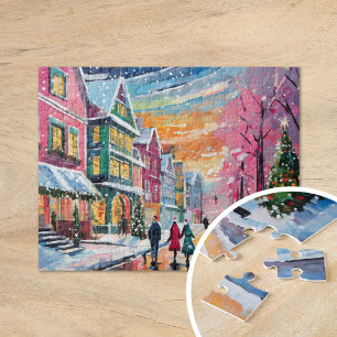 Quebra-cabeça Cozy Winter Street Scene Arte Moderna