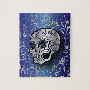 Quebra-cabeça Crânio azul e de prata da safira lunática