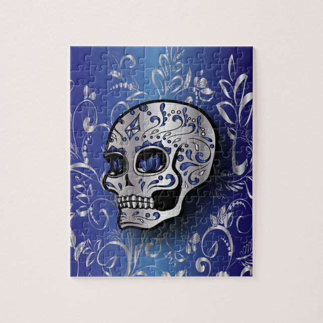 Quebra-cabeça Crânio azul e de prata da safira lunática (Vertical)