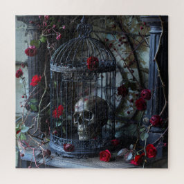 Quebra-cabeça Crânio em gaiola de pássaros com Rosas