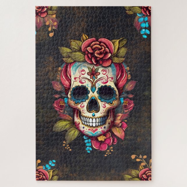 Quebra-cabeça Crânio Floral de Açúcar Día de los Muertos (Vertical)
