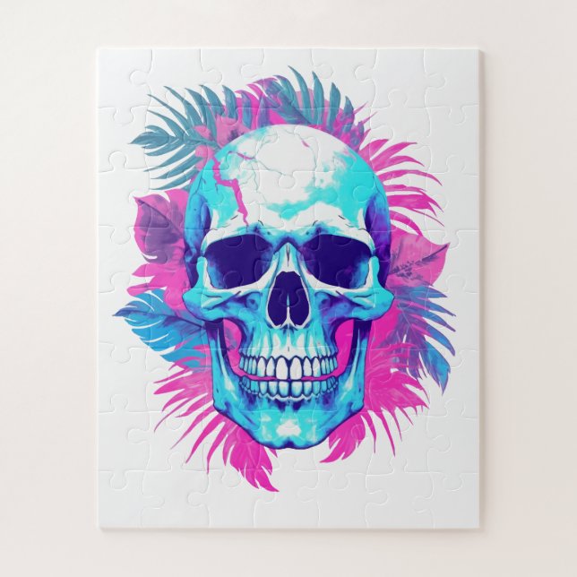 Quebra-cabeça Cranio Floral em Estilo Vaporwave (Vertical)
