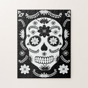 Quebra-cabeça Crânio Mexicano 2 Preto e Branco