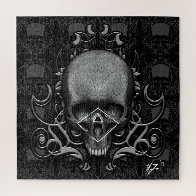 Quebra-cabeça crânio Padrão floral (Vertical)