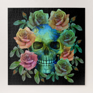 QUEBRA-CABEÇA CRÂNIO VERDE MORTE COM FLORES