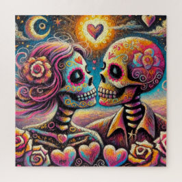 Quebra-cabeça Crânios de Açúcar no Amor Pastel de Giz Impression