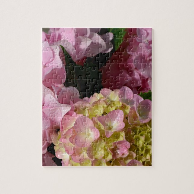 Quebra-cabeça Creme cor-de-rosa Hydrangeas amarelas cor-de-rosa  (Vertical)