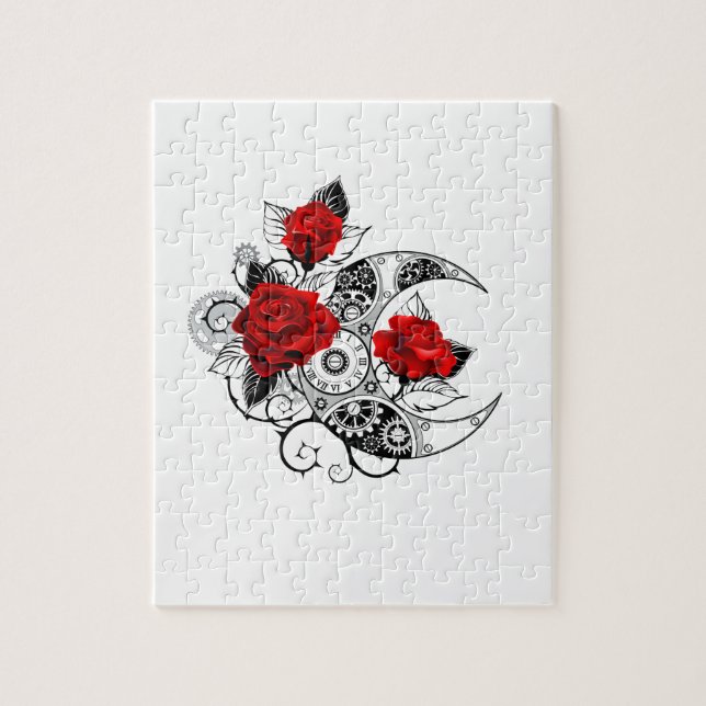 Quebra-cabeça Crescente Mecânico com Rosas Vermelhas (Vertical)