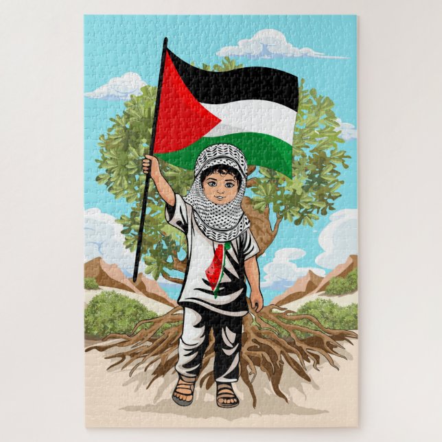 Quebra-cabeça Criança com Keffiyeh Palestine Flag e Olive Tree (Vertical)