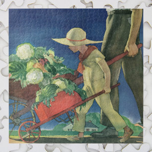 Quebra-cabeça Criança Vintage, Jardinagem Orgânica; Jardim da Vi