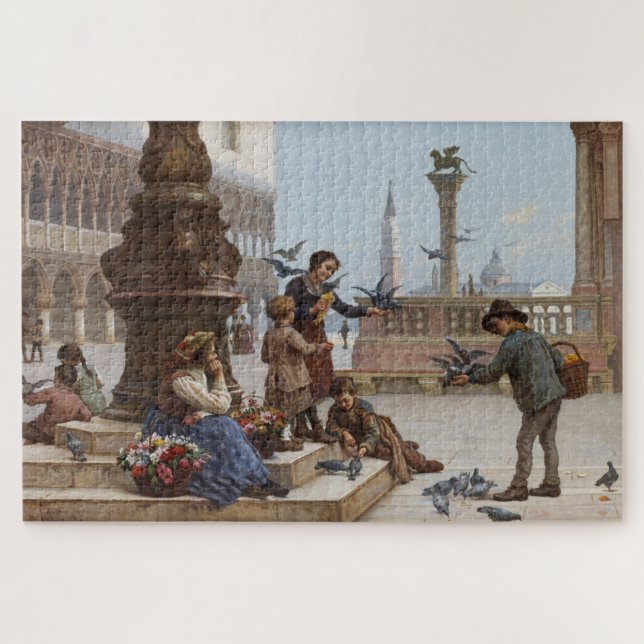 Quebra-cabeça Crianças alimentando pombos em Veneza (por Paolett (Horizontal)