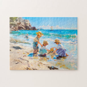 Quebra-cabeça Crianças Brincando na Praia - Arte Impressionista