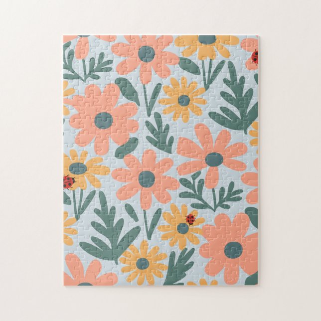 Quebra-cabeça crianças Cute Ladybug Bolinhas Daisy Flower Padrão (Vertical)