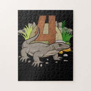 Quebra-cabeça Crianças de 4 anos Dragão Komodo Reptile 3º aniver