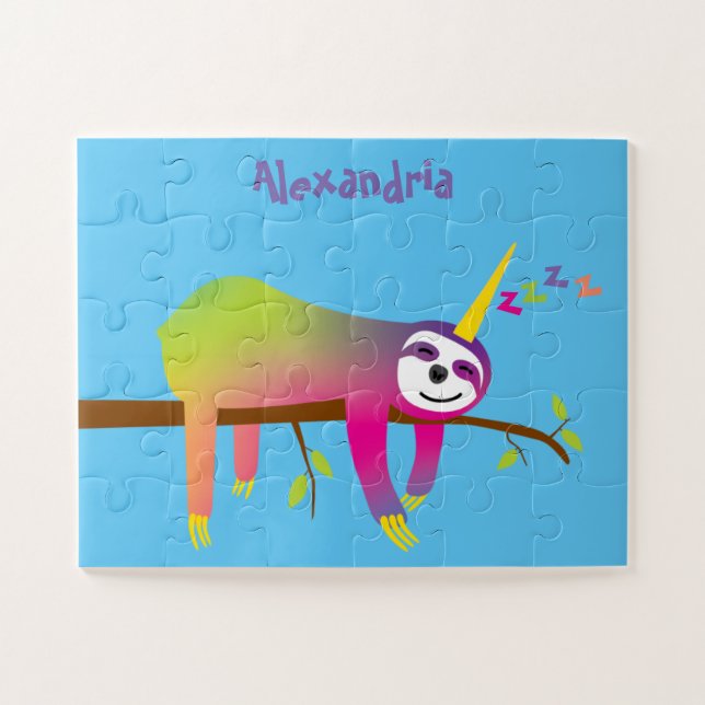 Quebra-cabeça Crianças de Slothicorn Dormindo Personalizadas (Horizontal)