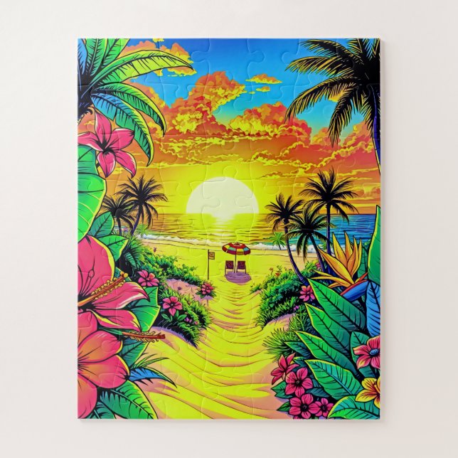 Quebra-cabeça Crianças de Sunset de Praia Tropical (Vertical)