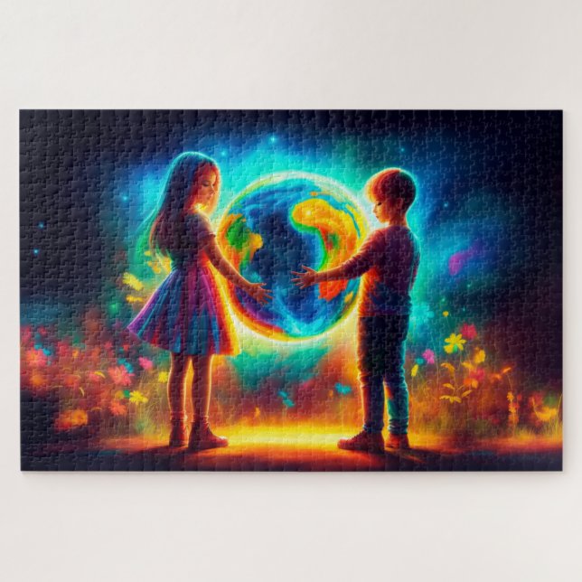 Quebra-cabeça Crianças do dia da Terra Natureza ambiental (Horizontal)