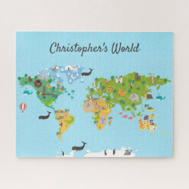 Quebra-cabeça Crianças Mapa Mundial de Animais Modernos Monogram
