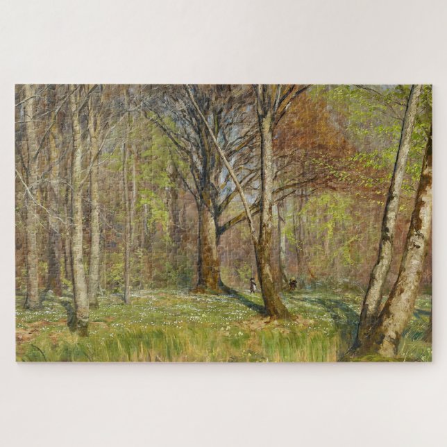 Quebra-cabeça Crianças na floresta primavera H.A. Brendekilde (Horizontal)