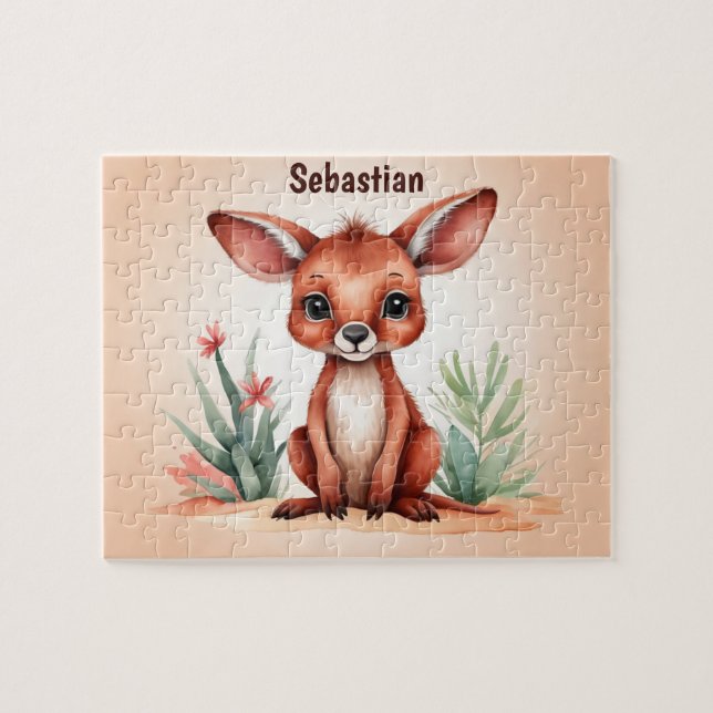 Quebra-cabeça Crianças Personalizadas Cachorro Vermelho Canguru  (Horizontal)