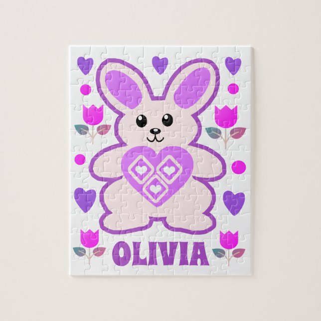 Quebra-cabeça Crianças Personalizadas De Coelhinhos Roxos (Vertical)