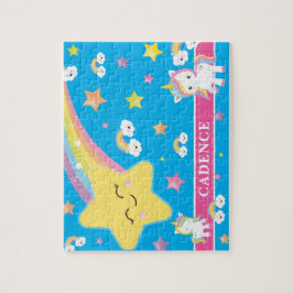 Quebra-cabeça Crianças Personalizadas do Unicórnio Mágico Azul