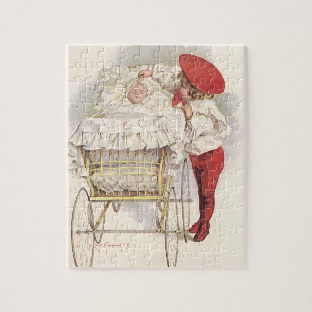 Quebra-cabeça Crianças vitorianas, crianças e bebês em Pram (Vertical)